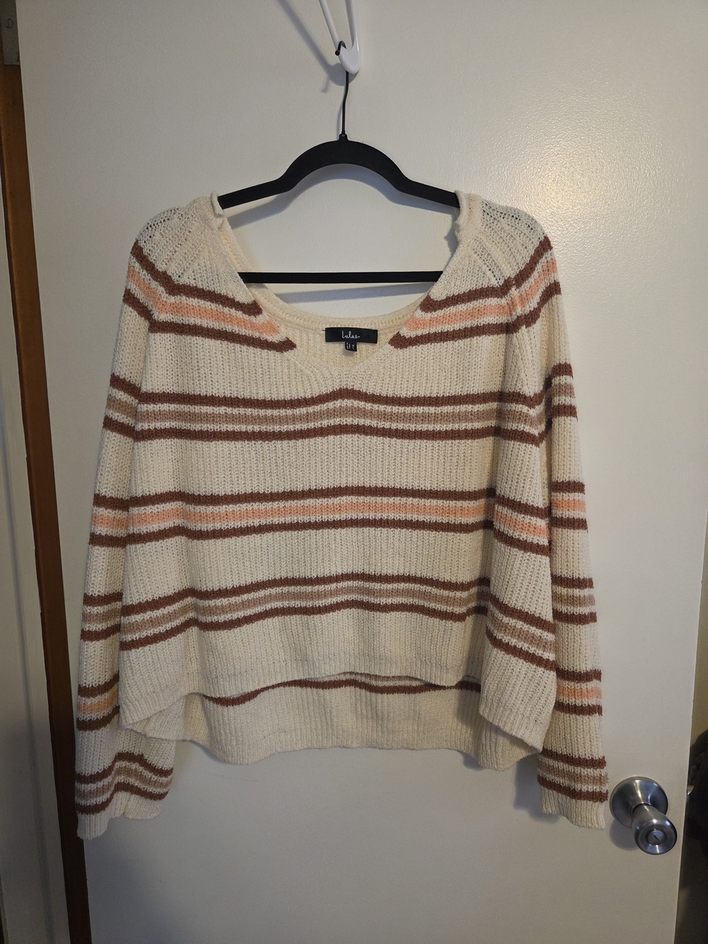 Lulu's Cream Sweater with Brown and Rust Stripes